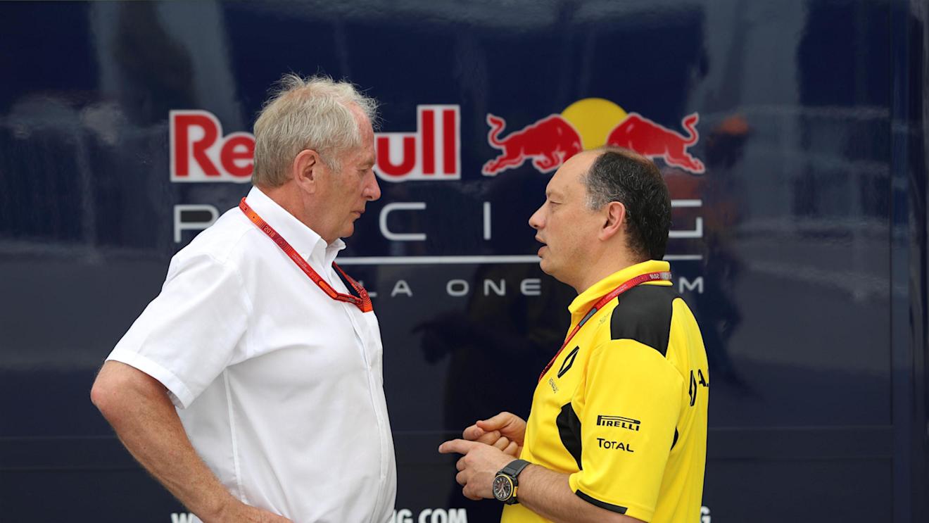 Dr Helmut Marko (AUT) Red Bull Motorsport Consultant and Frederic Vasseur (FRA) Renault Sport F1 Team Racing Director at Formula One World Championship, Rd8, European Grand Prix, Race, Baku City Circuit, Baku, Azerbaijan, Sunday 19 June 2016. © Sutton Images