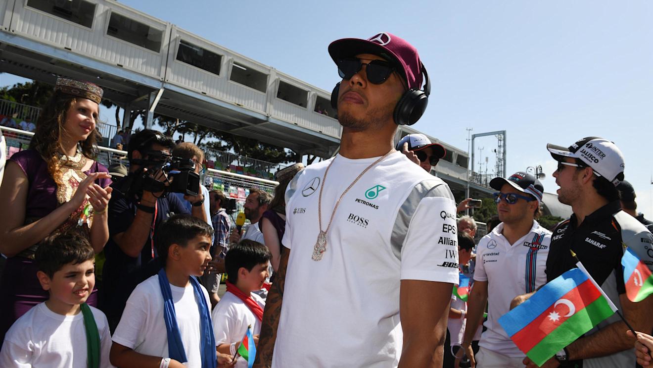 Lewis Hamilton (GBR) Mercedes AMG F1 on the drivers parade at Formula One World Championship, Rd8, European Grand Prix, Race, Baku City Circuit, Baku, Azerbaijan, Sunday 19 June 2016. © Sutton Images