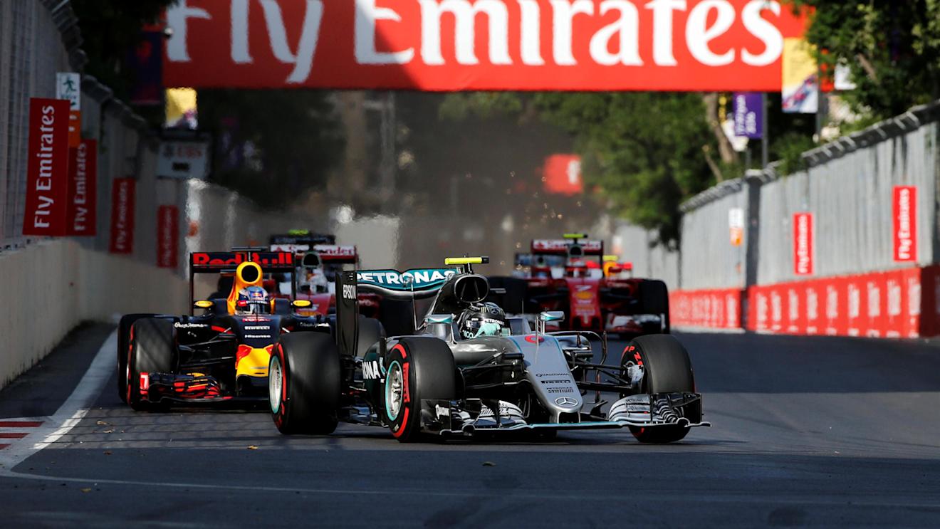 Nico Rosberg (GER) Mercedes-Benz F1 W07 Hybrid leads at the start of the race at Formula One World Championship, Rd8, European Grand Prix, Race, Baku City Circuit, Baku, Azerbaijan, Sunday 19 June 2016. © Sutton Images