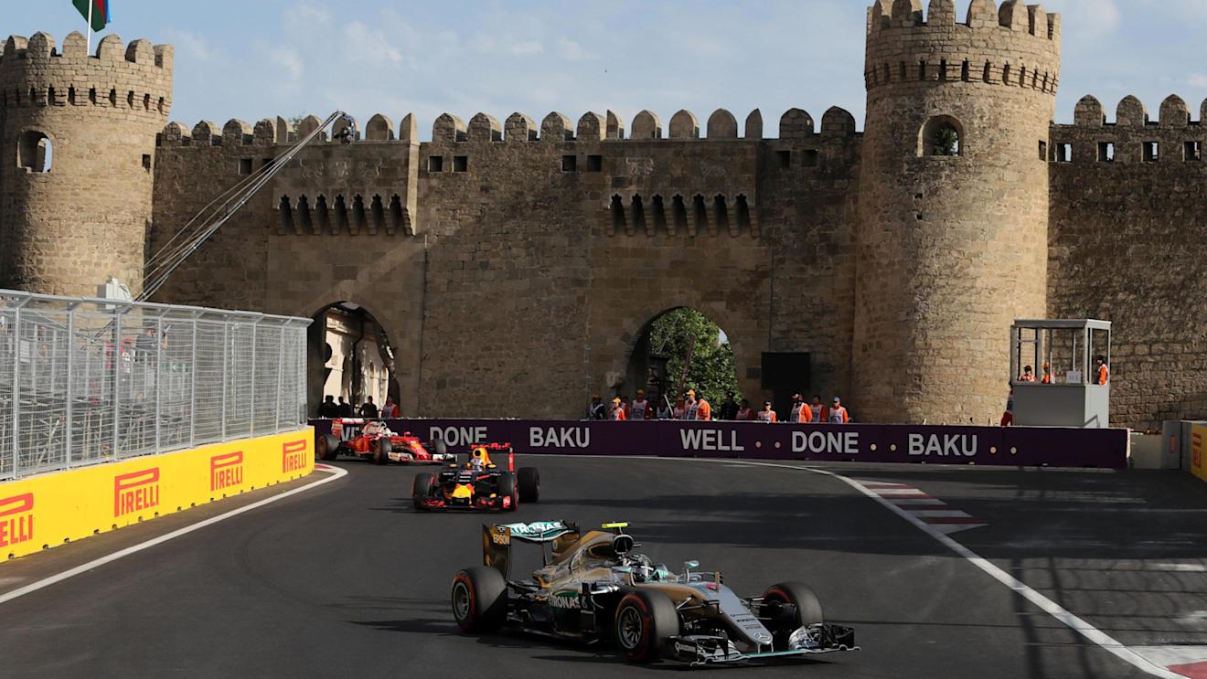 Nico Rosberg (GER) Mercedes-Benz F1 W07 Hybrid leads at the start of the race at Formula One World Championship, Rd8, European Grand Prix, Race, Baku City Circuit, Baku, Azerbaijan, Sunday 19 June 2016. © Sutton Images