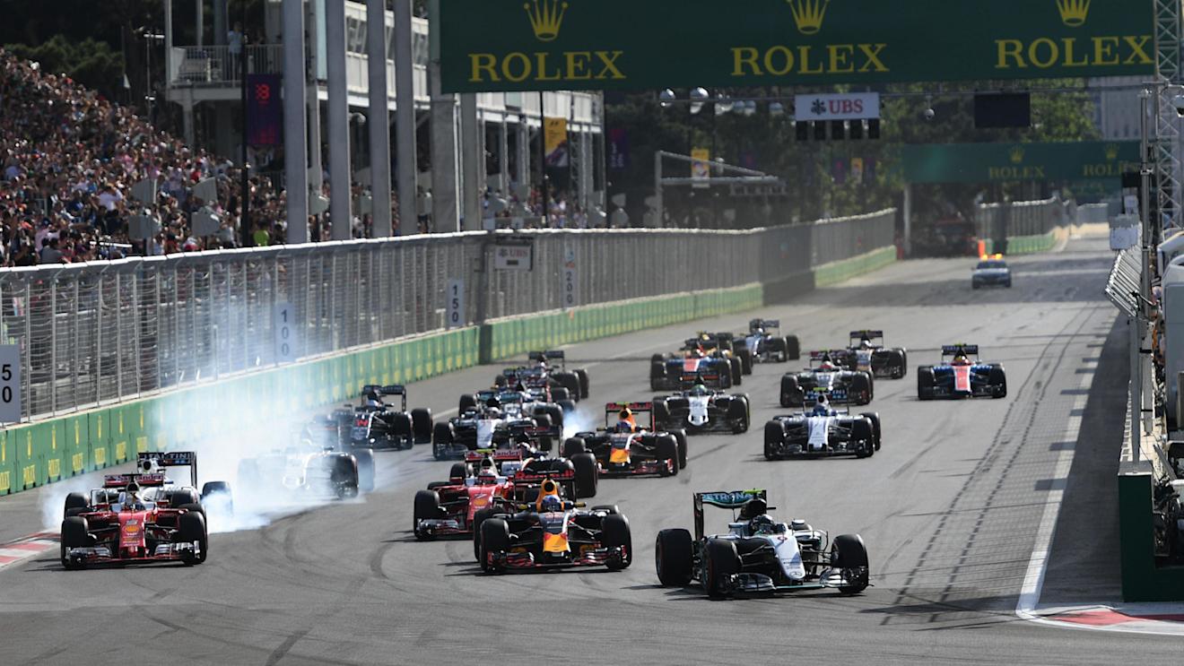 Nico Rosberg (GER) Mercedes-Benz F1 W07 Hybrid leads at the start of the race at the start of the race at Formula One World Championship, Rd8, European Grand Prix, Race, Baku City Circuit, Baku, Azerbaijan, Sunday 19 June 2016. © Sutton Images