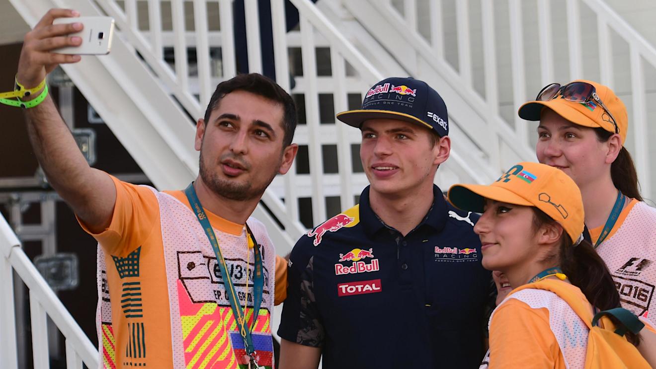 Max Verstappen (NED) Red Bull Racing selfie with Marshals at Formula One World Championship, Rd8, European Grand Prix, Preparations, Baku City Circuit, Baku, Azerbaijan, Thursday 16 June 2016. © Sutton Images
