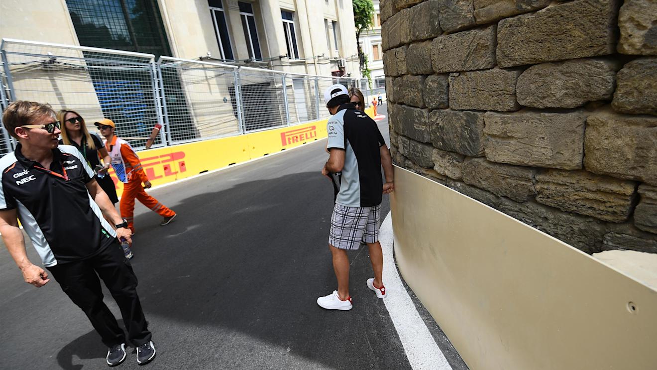 Sergio Perez (MEX) Force India walks the track at Formula One World Championship, Rd8, European Grand Prix, Preparations, Baku City Circuit, Baku, Azerbaijan, Thursday 16 June 2016. © Sutton Images