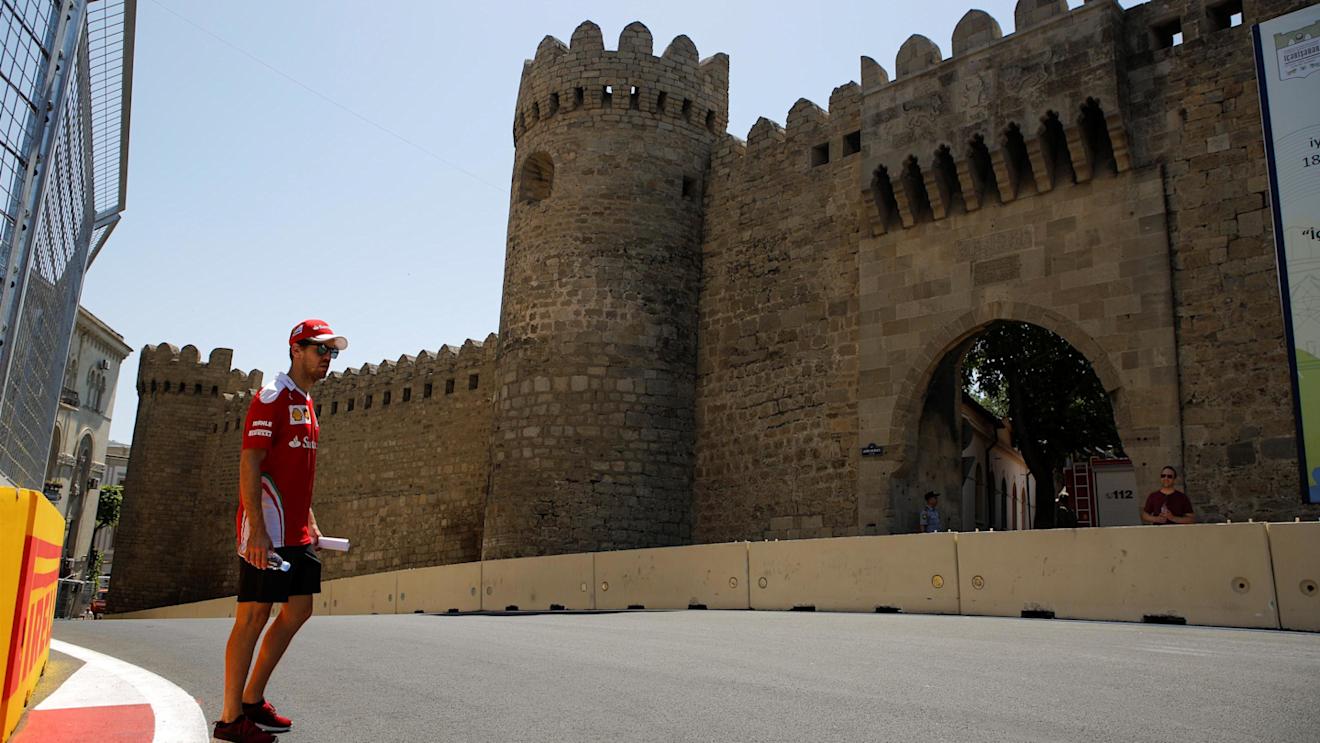Sebastian Vettel (GER) Ferrari walks the track at Formula One World Championship, Rd8, European Grand Prix, Preparations, Baku City Circuit, Baku, Azerbaijan, Thursday 16 June 2016. © Sutton Images