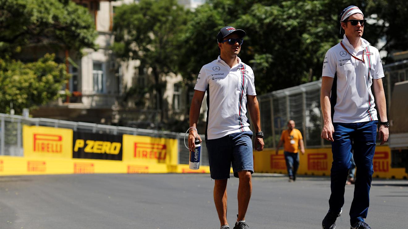Felipe Massa (BRA) Williams and Rob Smedley (GBR) Williams Head of Vehicle Performance walk the track at Formula One World Championship, Rd8, European Grand Prix, Preparations, Baku City Circuit, Baku, Azerbaijan, Thursday 16 June 2016. © Sutton Images