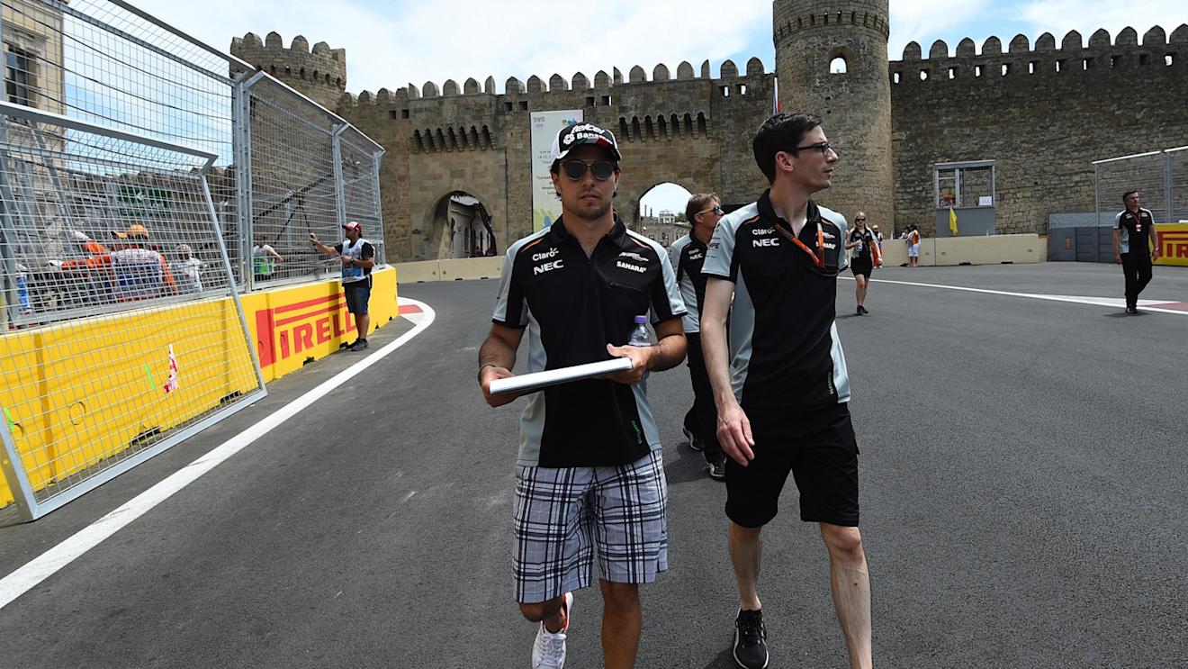 Sergio Perez (MEX) Force India walks the track at Formula One World Championship, Rd8, European Grand Prix, Preparations, Baku City Circuit, Baku, Azerbaijan, Thursday 16 June 2016. © Sutton Images