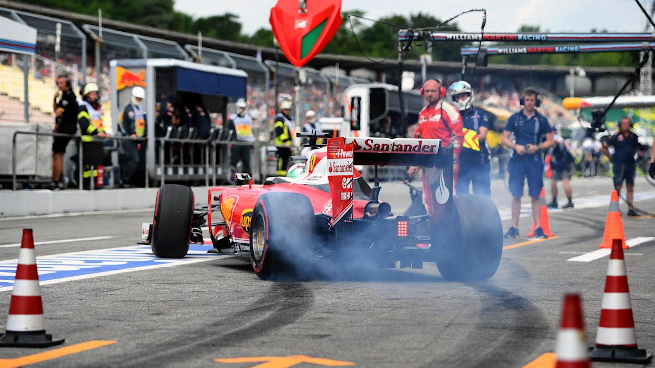 Sebastian Vettel (GER) Ferrari SF16-H tyre smoke at Formula One World Championship, Rd12, German Grand Prix, Practice, Hockenheim, Germany, Friday 29 July 2016. © Sutton Images