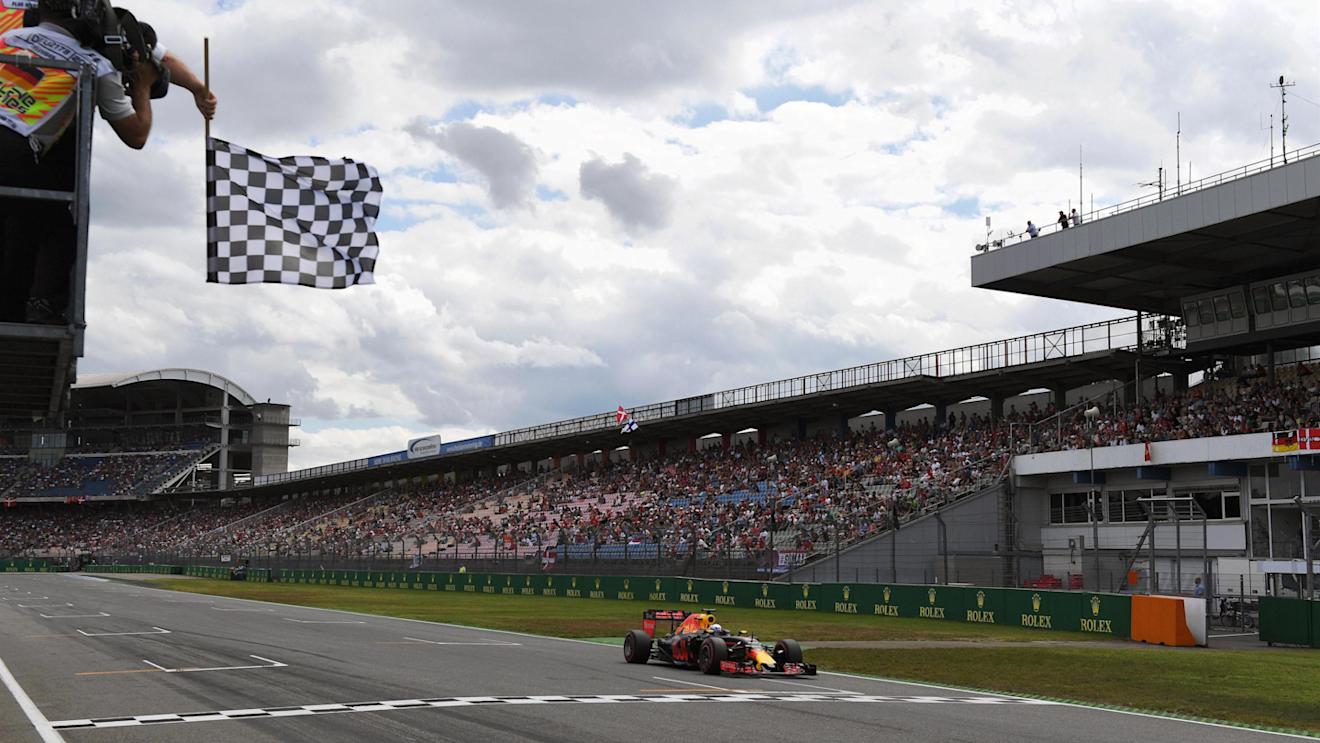 Daniel Ricciardo (AUS) Red Bull Racing RB12 takes the chequered flag at the end of Qualifying at Formula One World Championship, Rd12, German Grand Prix, Qualifying, Hockenheim, Germany, Saturday 30 July 2016. © Sutton Images