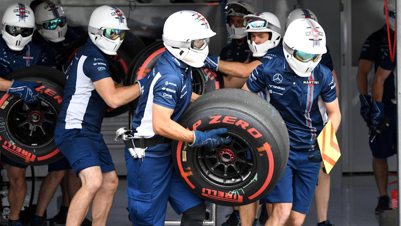 Williams mechanics and Pirelli tyres at Formula One World Championship, Rd12, German Grand Prix, Race, Hockenheim, Germany, Sunday 31 July 2016. © Sutton Images
