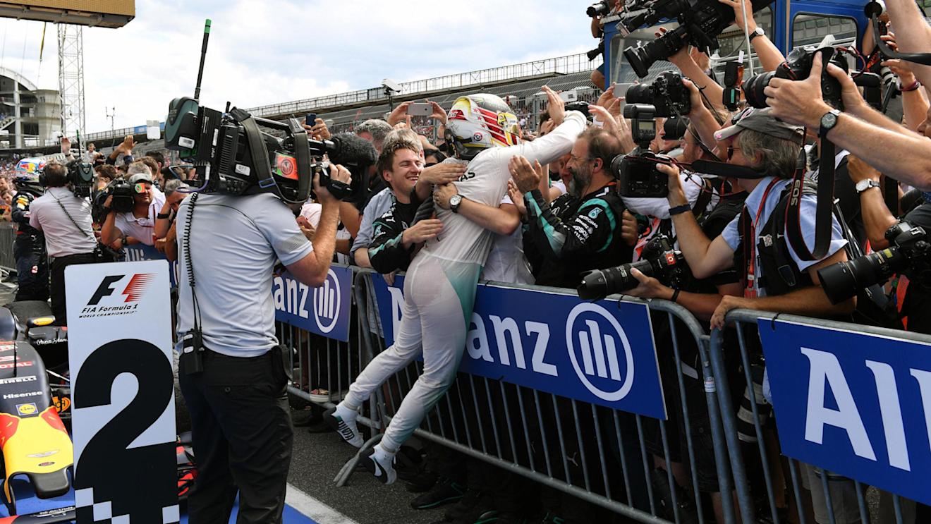 Race winner Lewis Hamilton (GBR) Mercedes AMG F1 celebrates in parc ferme at Formula One World Championship, Rd12, German Grand Prix, Race, Hockenheim, Germany, Sunday 31 July 2016. © Sutton Images