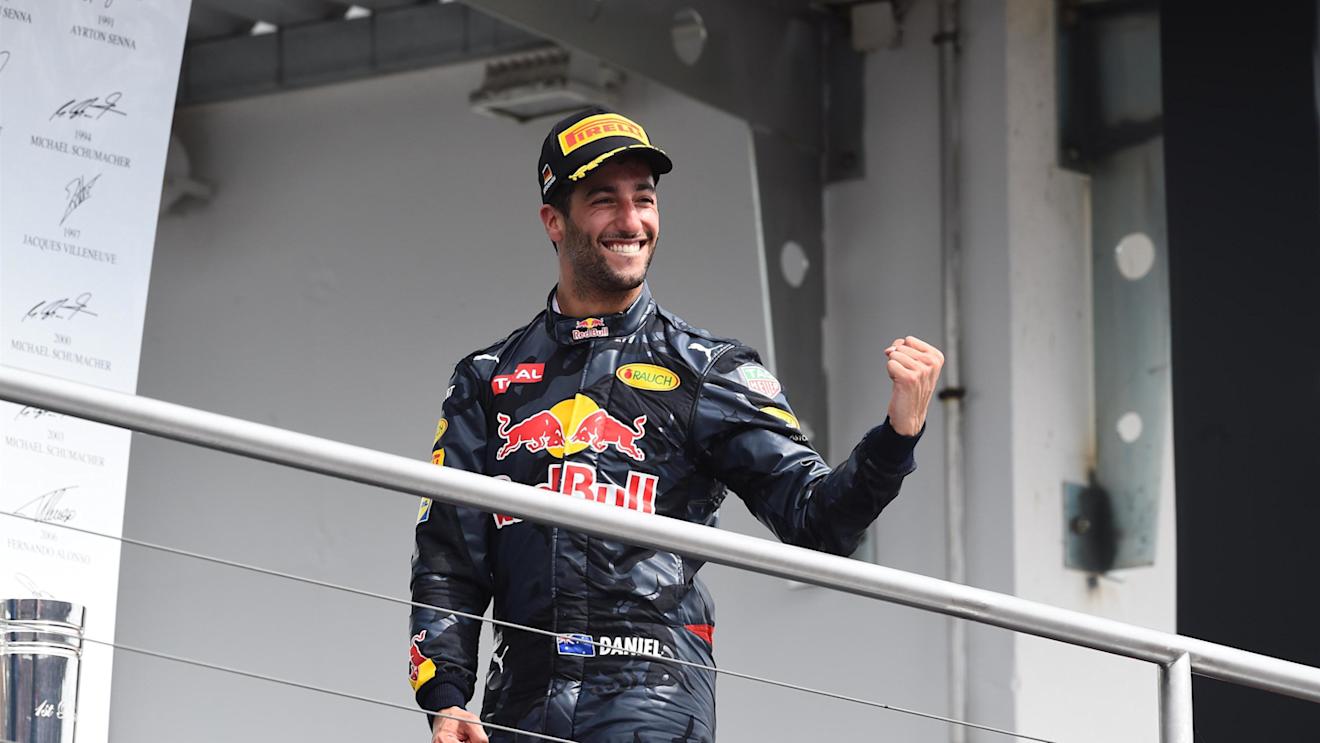 Daniel Ricciardo (AUS) Red Bull Racing celebrates on the podium at Formula One World Championship, Rd12, German Grand Prix, Race, Hockenheim, Germany, Sunday 31 July 2016. © Sutton Images