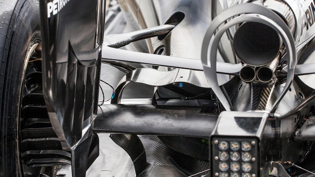 Mercedes-Benz F1 W07 Hybrid rear suspension and rear wing detail at Formula One World Championship, Rd12, German Grand Prix, Preparations, Hockenheim, Germany, Thursday 28 July 2016. © Sutton Images