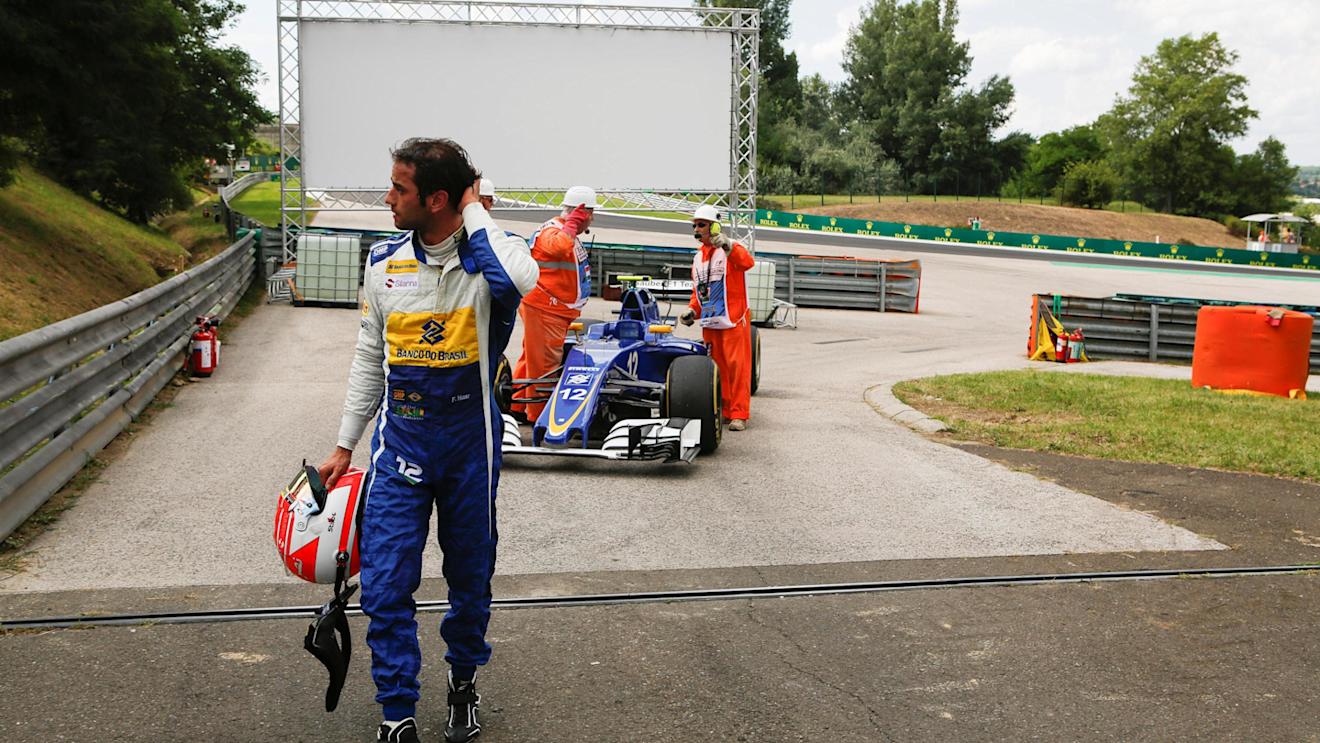 The car of Felipe Nasr (BRA) Sauber C35 is recovered by Marshals after stopping on track in FP2 at Formula One World Championship, Rd11, Practice, Hungaroring, Hungary, Friday 22 July 2016. © Sutton Images