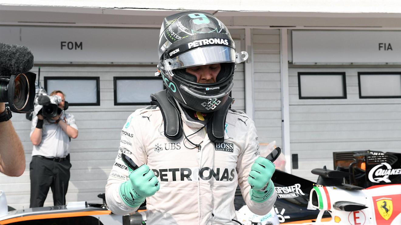 Pole sitter Nico Rosberg (GER) Mercedes AMG F1 celebrates in parc ferme  in parc ferme at Formula One World Championship, Rd11, Hungarian Grand Prix, Qualifying, Hungaroring, Hungary, Saturday 23 July 2016. © Sutton Images