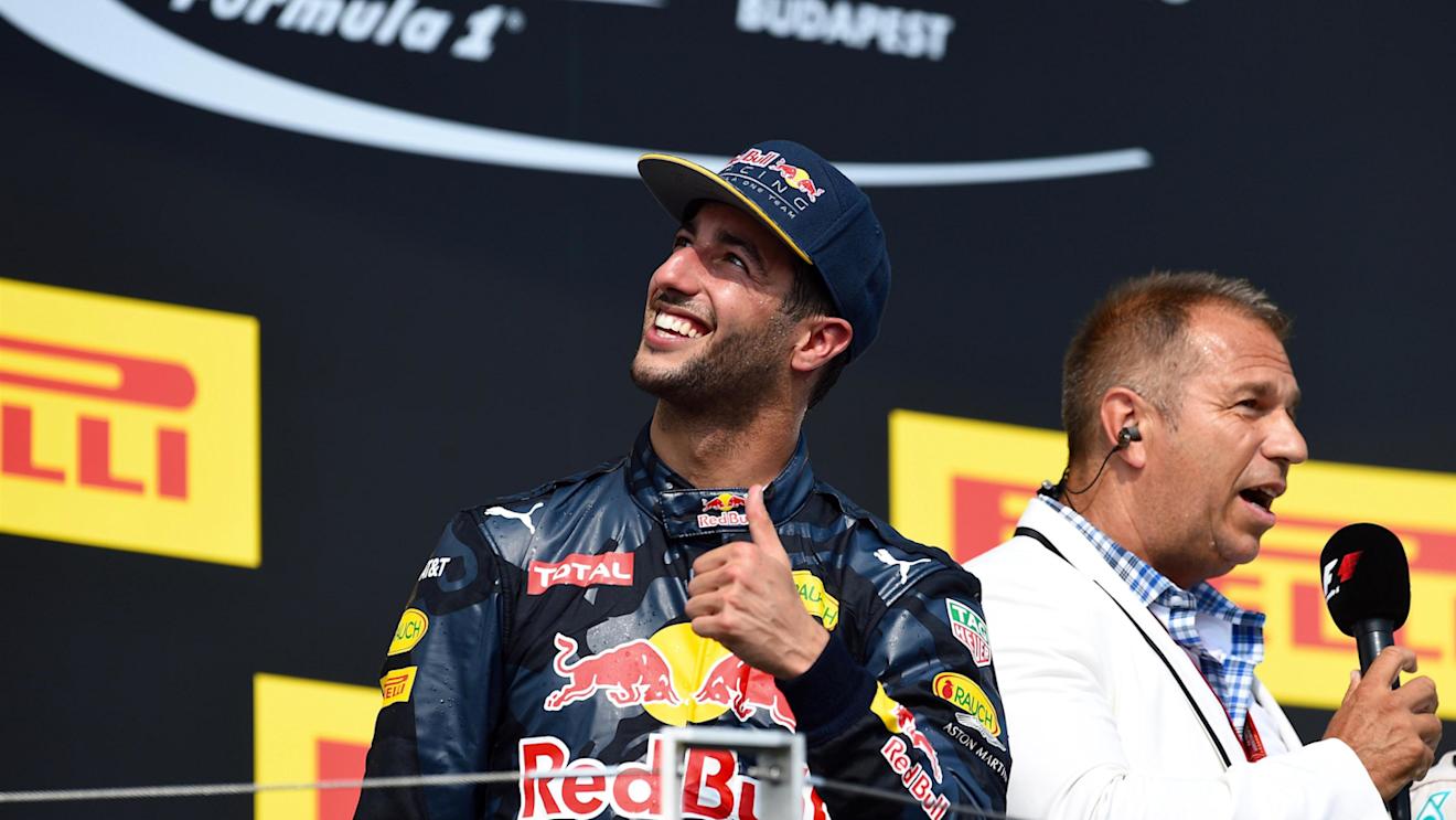 Daniel Ricciardo (AUS) Red Bull Racing celebrates on the podium at Formula One World Championship, Rd11, Hungarian Grand Prix, Race, Hungaroring, Hungary, Sunday 24 July 2016. © Sutton Images