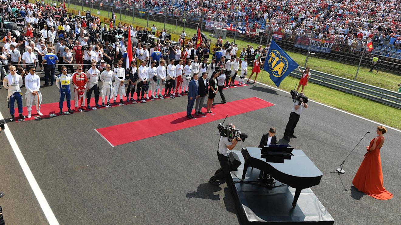 National Anthem on the grid at Formula One World Championship, Rd11, Hungarian Grand Prix, Race, Hungaroring, Hungary, Sunday 24 July 2016. © Sutton Images