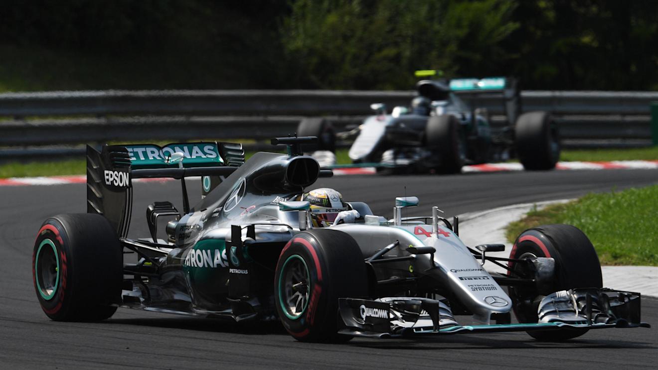 Lewis Hamilton (GBR) Mercedes-Benz F1 W07 Hybrid leads Nico Rosberg (GER) Mercedes-Benz F1 W07 Hybrid at Formula One World Championship, Rd11, Hungarian Grand Prix, Race, Hungaroring, Hungary, Sunday 24 July 2016. © Sutton Images