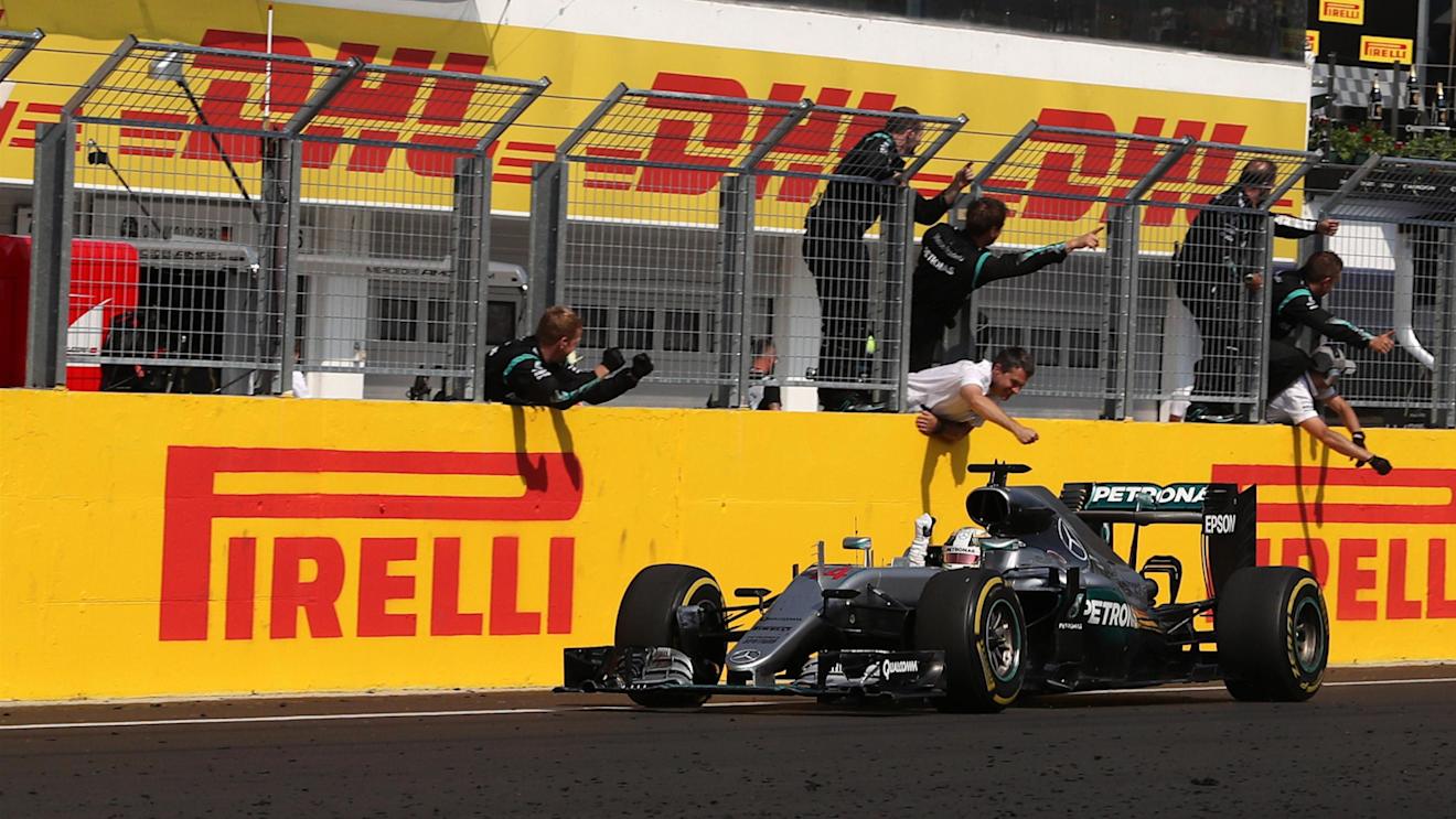 Race winner Lewis Hamilton (GBR) Mercedes-Benz F1 W07 Hybrid crosses the line at Formula One World Championship, Rd11, Hungarian Grand Prix, Race, Hungaroring, Hungary, Sunday 24 July 2016. © Sutton Images