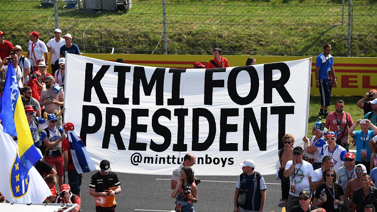 Kimi Raikkonen (FIN) Ferrari fans and banner at Formula One World Championship, Rd11, Hungarian Grand Prix, Race, Hungaroring, Hungary, Sunday 24 July 2016. © Sutton Images