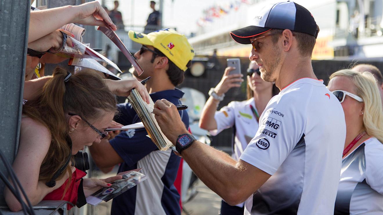 Jenson Button (GBR) McLaren signs autographs for the fans at Formula One World Championship, Rd11, Preparations, Hungaroring, Hungary, Thursday 21 July 2016. © Sutton Images