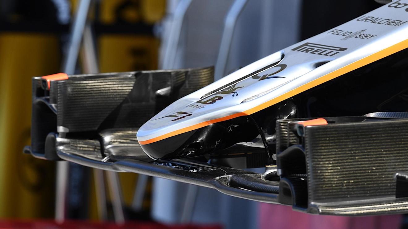 Force India VJM09 nose detail at Formula One World Championship, Rd11, Preparations, Hungaroring, Hungary, Thursday 21 July 2016. © Sutton Images