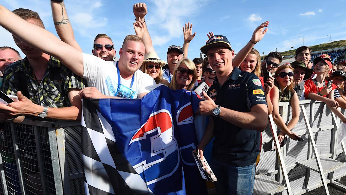 Max Verstappen (NED) Red Bull Racing with fans and banner at Formula One World Championship, Rd11, Preparations, Hungaroring, Hungary, Thursday 21 July 2016. © Sutton Images