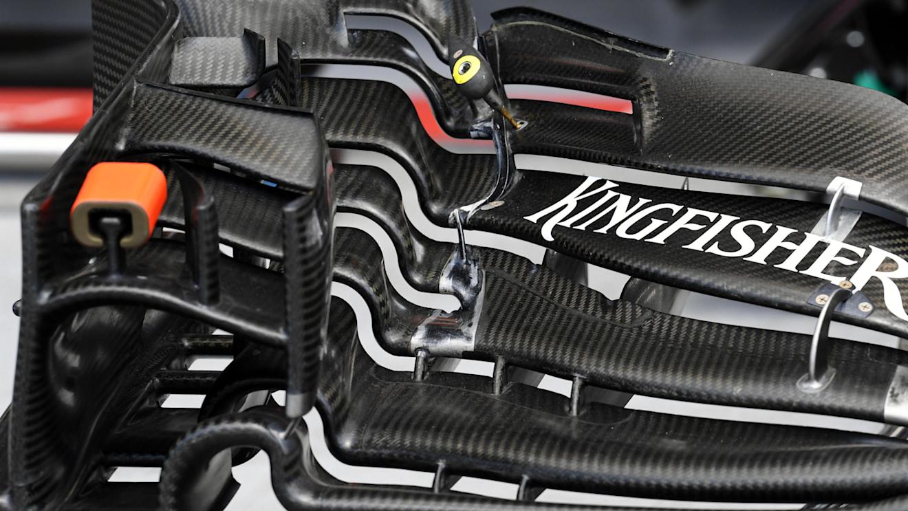 Force India VJM09 front wing detail at Formula One World Championship, Rd11, Preparations, Hungaroring, Hungary, Thursday 21 July 2016. © Sutton Images