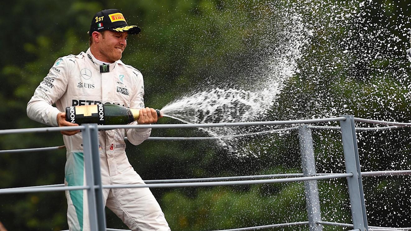 Race winner Nico Rosberg (GER) Mercedes AMG F1 celebrates on the podium with the champagne at Formula One World Championship, Rd14, Italian Grand Prix, Race, Monza, Italy, Sunday 4 September 2016. © Sutton Images