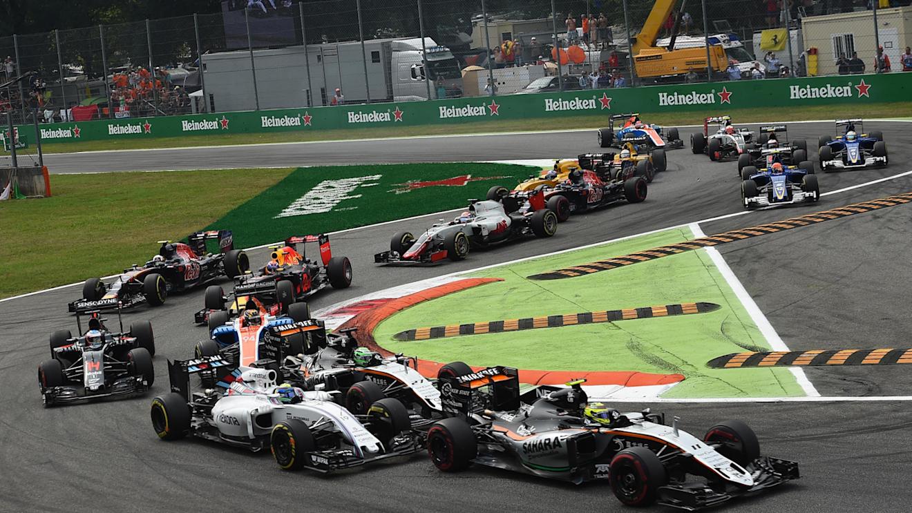 Sergio Perez (MEX) Force India VJM09, Felipe Massa (BRA) Williams FW38 and Nico Hulkenberg (GER) Force India VJM09 at the start of the race at Formula One World Championship, Rd14, Italian Grand Prix, Race, Monza, Italy, Sunday 4 September 2016. © Sutton Images