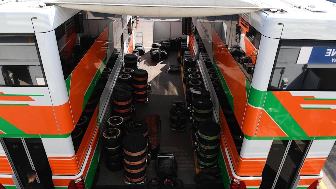 Force India trucks and Pirelli tyres at Formula One World Championship, Rd14, Italian Grand Prix, Preparations, Monza, Italy, Thursday 1 September 2016. © Sutton Images