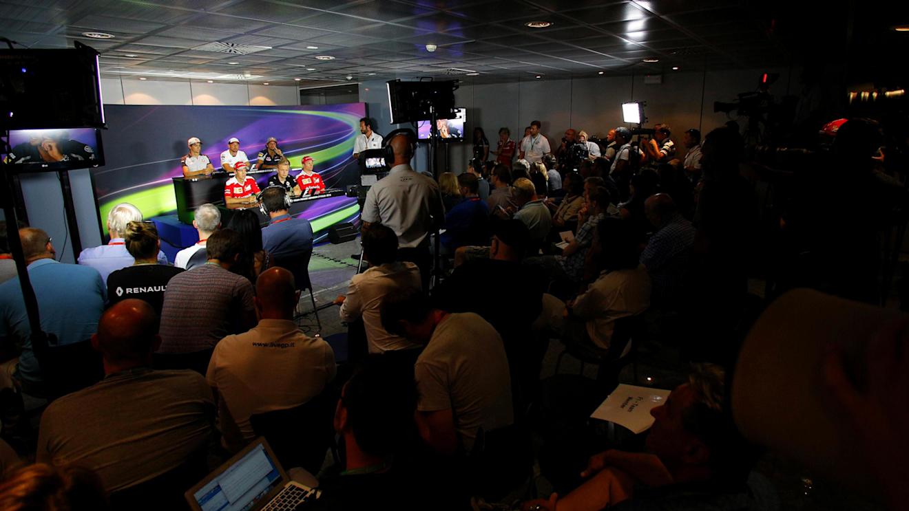 (L to R): Esteban Gutierrez (MEX) Haas F1, Jenson Button (GBR) McLaren, Carlos Sainz jr (ESP) Scuderia Toro Rosso, Sebastian Vettel (GER) Ferrari, Kevin Magnussen (DEN) Renault Sport F1 Team amd Kimi Raikkonen (FIN) Ferrari in the Press Conference at Formula One World Championship, Rd14, Italian Grand Prix, Preparations, Monza, Italy, Thursday 1 September 2016. © Sutton Images