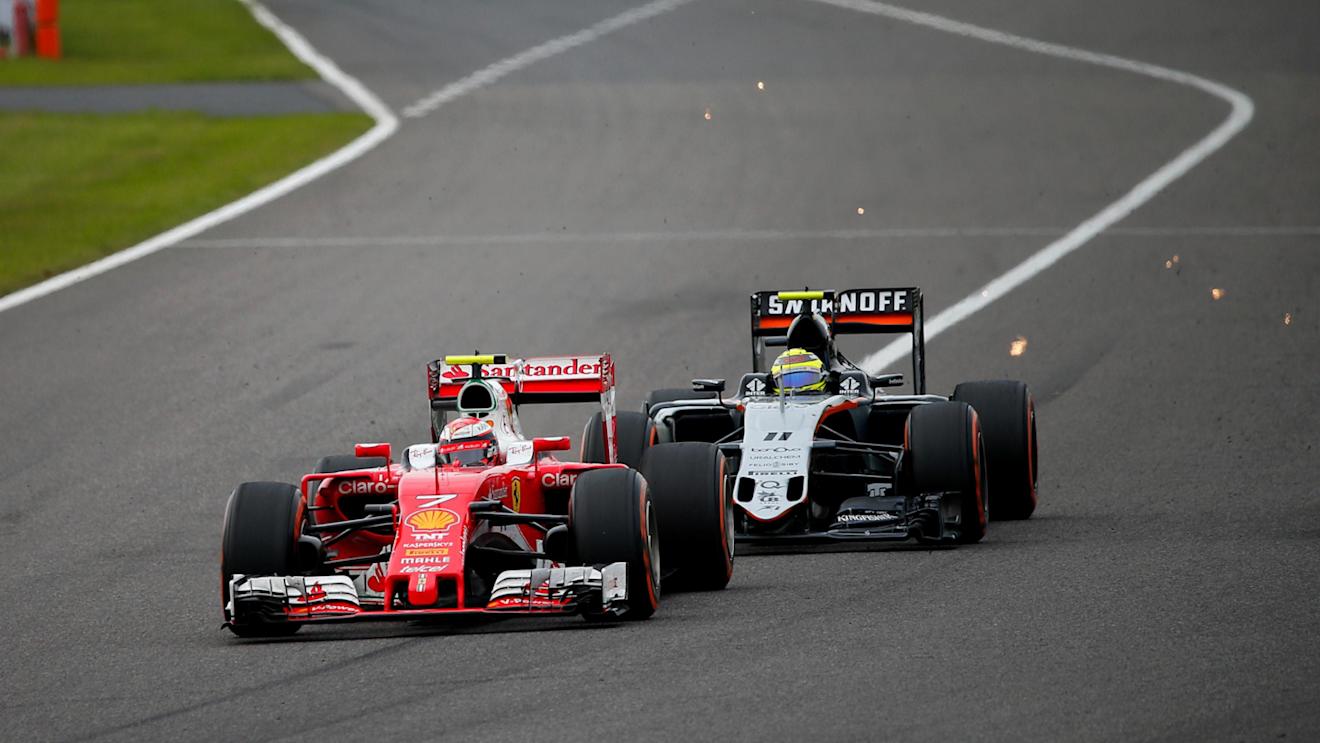 Kimi Raikkonen (FIN) Ferrari SF16-H and Sergio Perez (MEX) Force India VJM09 at Formula One World Championship, Rd17, Japanese Grand Prix, Race, Suzuka, Japan, Sunday 9 October 2016. © Sutton Images