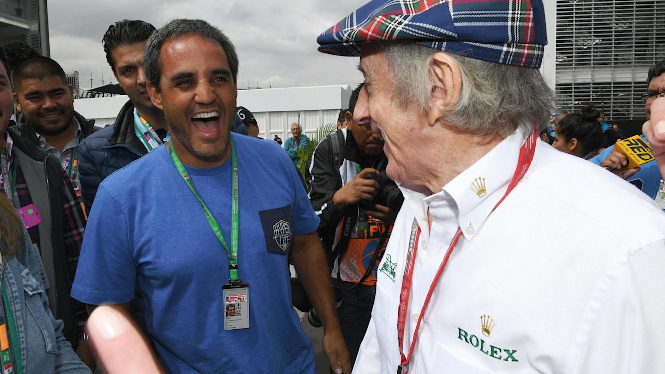 Juan Pablo Montoya (COL) and Jackie Stewart (GBR) at Formula One World Championship, Rd19, Mexican Grand Prix, Practice, Circuit Hermanos Rodriguez, Mexico City, Mexico, Friday 28 October 2016. © Sutton Images