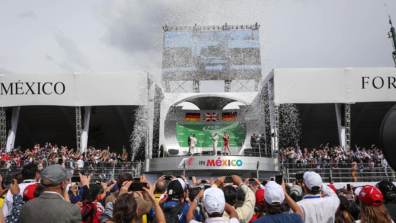 Nico Rosberg (GER) Mercedes AMG F1, Tom Walton (GBR) Mercedes AMG F1 Engineer, Lewis Hamilton (GBR) Mercedes AMG F1 and Sebastian Vettel (GER) Ferrari celebrate on the podium at Formula One World Championship, Rd19, Mexican Grand Prix, Race, Circuit Hermanos Rodriguez, Mexico City, Mexico, Sunday 30 October 2016. © Sutton Images