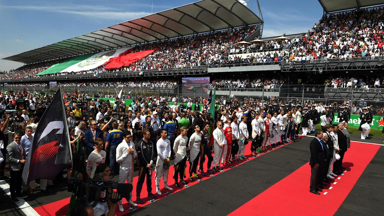 Drivers observe the Mexican National Anthem on the grid at Formula One World Championship, Rd19, Mexican Grand Prix, Race, Circuit Hermanos Rodriguez, Mexico City, Mexico, Sunday 30 October 2016. © Sutton Images
