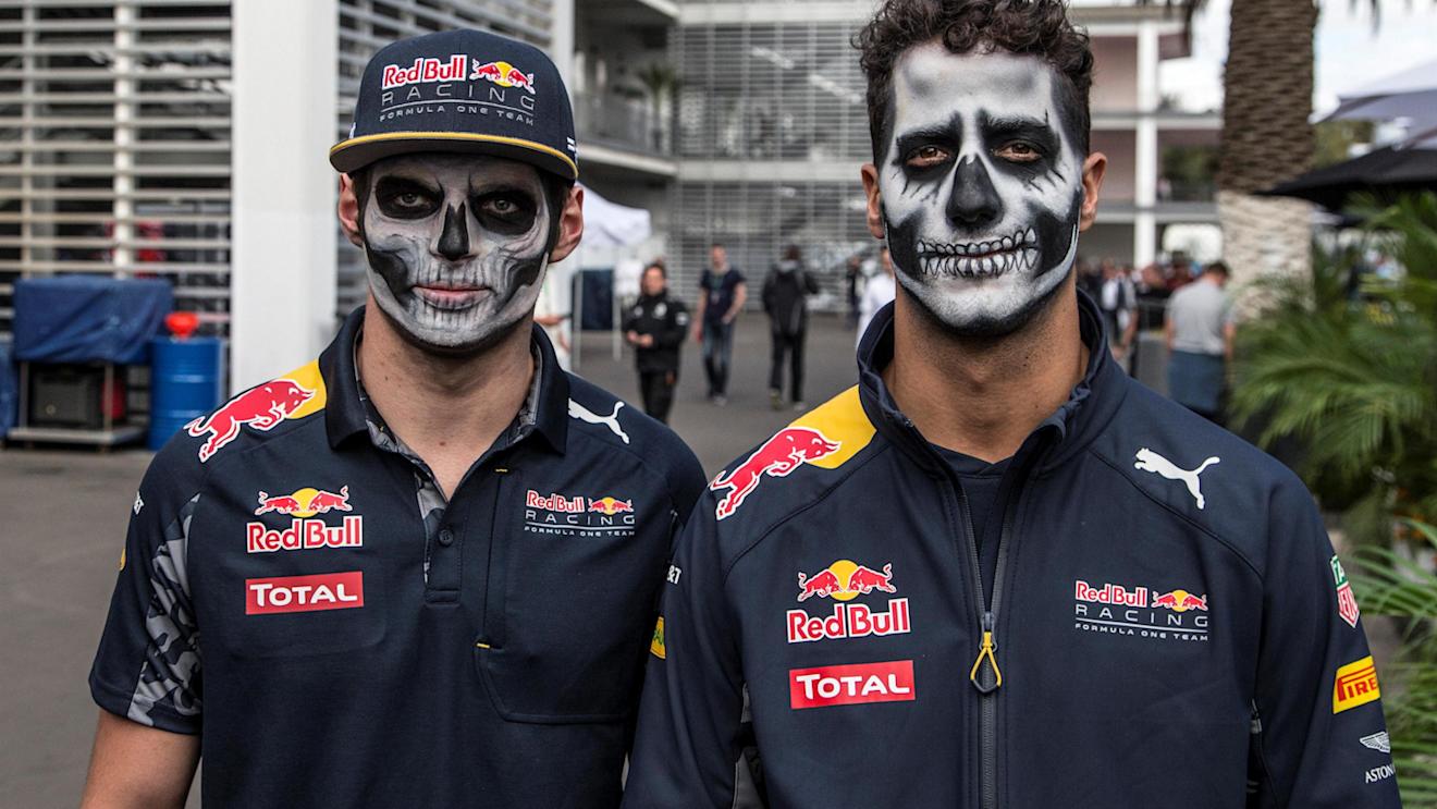 Max Verstappen (NED) Red Bull Racing and Daniel Ricciardo (AUS) Red Bull Racing  with Day of the Dead face paint at Formula One World Championship, Rd19, Mexican Grand Prix, Preparations, Circuit Hermanos Rodriguez, Mexico City, Mexico, Thursday 27 October 2016. © Sutton Images