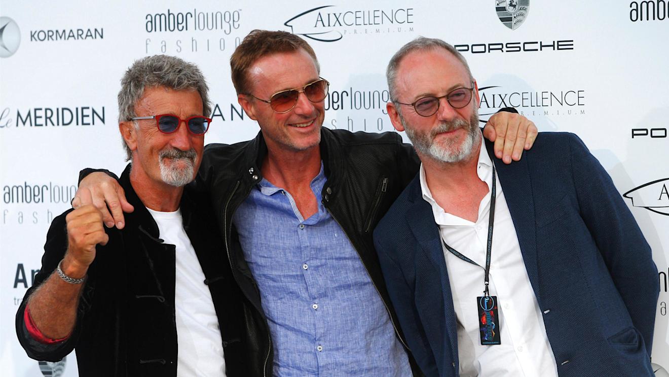 (L to R): Eddie Jordan (IRE), Eddie Irvine (IRL) and Liam Cunningham (IRL) Actor at Amber Lounge Fashion Show, Le Meridien Beach Plaza Hotel, Monaco, Friday 27 May 2016. © Sutton Images