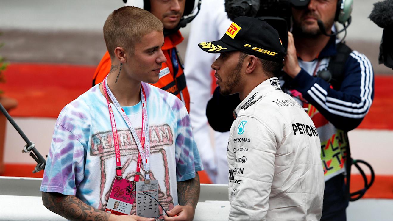 Race winner Lewis Hamilton (GBR) Mercedes AMG F1 with Justin Bieber (USA) in parc ferme at Formula One World Championship, Rd6, Monaco Grand Prix, Race, Monte-Carlo, Monaco, Sunday 29 May 2016. © Sutton Images