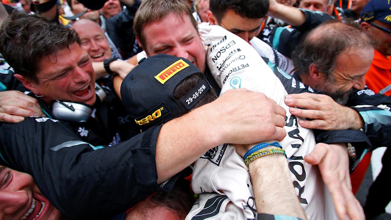 Race winner Lewis Hamilton (GBR) Mercedes AMG F1 celebrates in parc ferme at Formula One World Championship, Rd6, Monaco Grand Prix, Race, Monte-Carlo, Monaco, Sunday 29 May 2016. © Sutton Images
