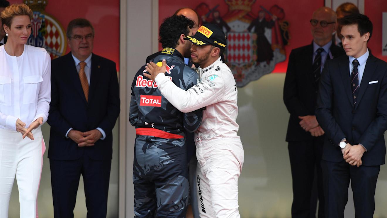 Daniel Ricciardo (AUS) Red Bull Racing and klhp celebrate on the podium at Formula One World Championship, Rd6, Monaco Grand Prix, Race, Monte-Carlo, Monaco, Sunday 29 May 2016. © Sutton Images
