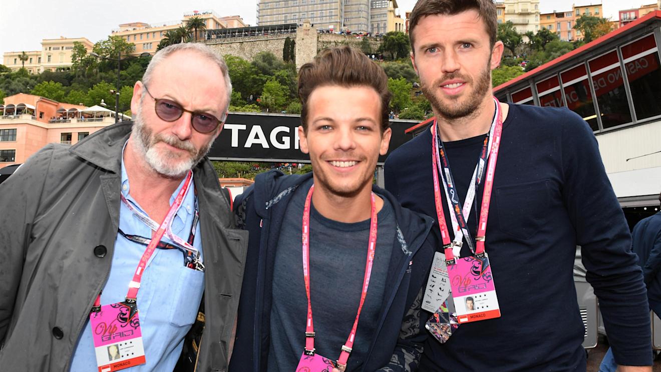 Liam Cunningham (IRL) Actor, Louis Tomlinson (GBR) Singer and Michael Carrick (GBR) Footballer at Formula One World Championship, Rd6, Monaco Grand Prix, Race, Monte-Carlo, Monaco, Sunday 29 May 2016. © Sutton Images