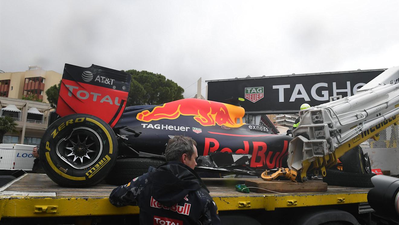 The crashed car of Max Verstappen (NED) Red Bull Racing RB12 at Formula One World Championship, Rd6, Monaco Grand Prix, Race, Monte-Carlo, Monaco, Sunday 29 May 2016. © Sutton Images