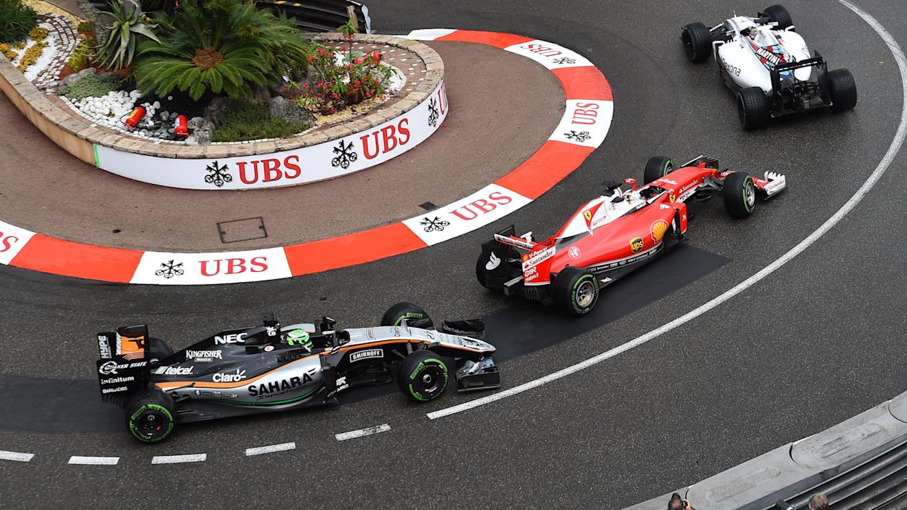 Felipe Massa (BRA) Williams FW38, Sebastian Vettel (GER) Ferrari SF16-H and Nico Hulkenberg (GER) Force India VJM09 at Formula One World Championship, Rd6, Monaco Grand Prix, Race, Monte-Carlo, Monaco, Sunday 29 May 2016. © Sutton Images