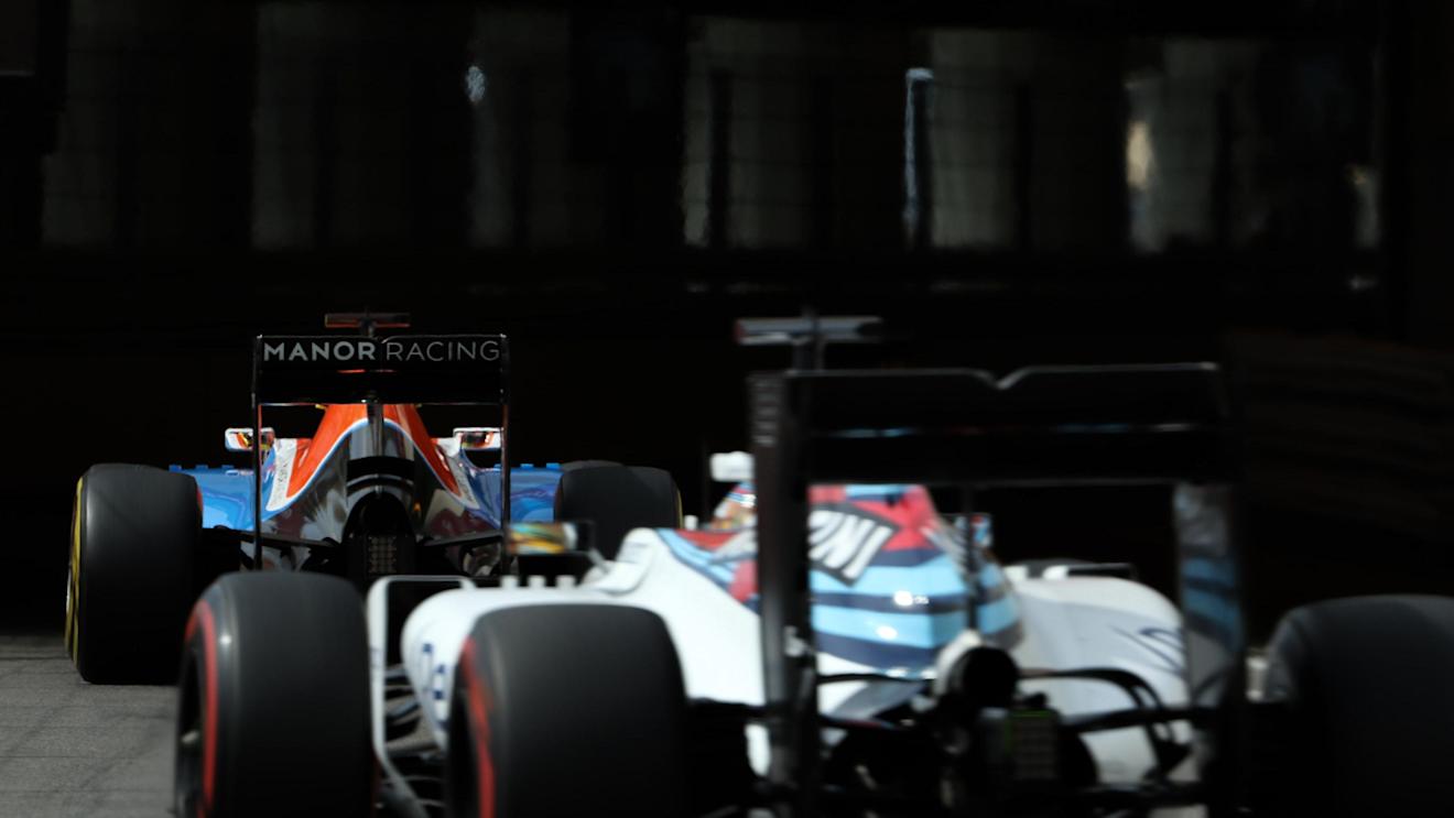Felipe Massa (BRA) Williams FW38 and Rio Haryanto (IDN) Manor Racing MRT05 at Formula One World Championship, Rd6, Monaco Grand Prix, Practice, Monte-Carlo, Monaco, Thursday 26 May 2016. © Sutton Images