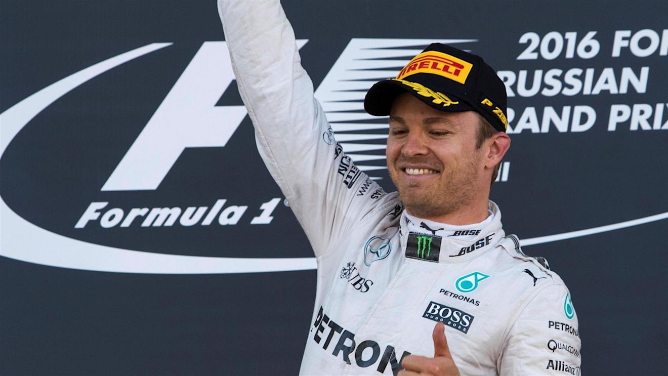 Race winner Nico Rosberg (GER) Mercedes AMG F1 celebrates on the podium at Formula One World Championship, Rd4, Russian Grand Prix, Race, Sochi Autodrom, Sochi, Krasnodar Krai, Russia, Sunday 1 May 2016. © Sutton Motorsport Images