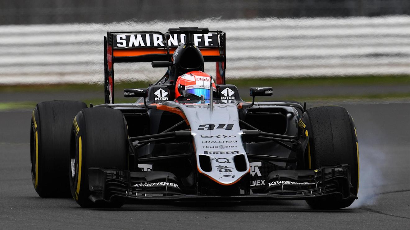 Nikita Mazepin (RUS) Force India VJM09 locks up at Formula One Testing, Day One, Silverstone, England, Tuesday 12 July 2016. © Sutton Images