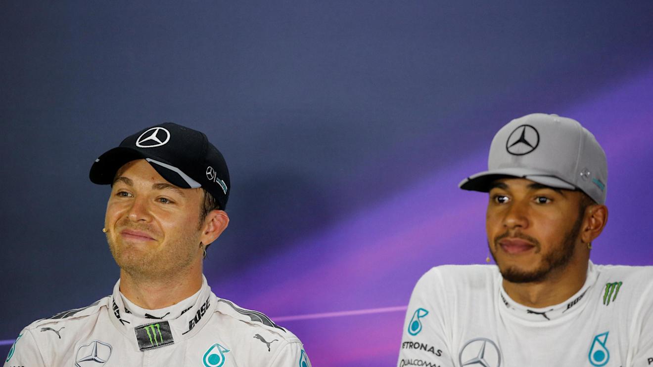 Pole sitter Nico Rosberg (GER) Mercedes AMG F1 and Lewis Hamilton (GBR) Mercedes AMG F1 in the Press Conference at Formula One World Championship, Rd15, Singapore Grand Prix, Qualifying, Marina Bay Street Circuit, Singapore, Saturday 17 September 2016. © Sutton Images