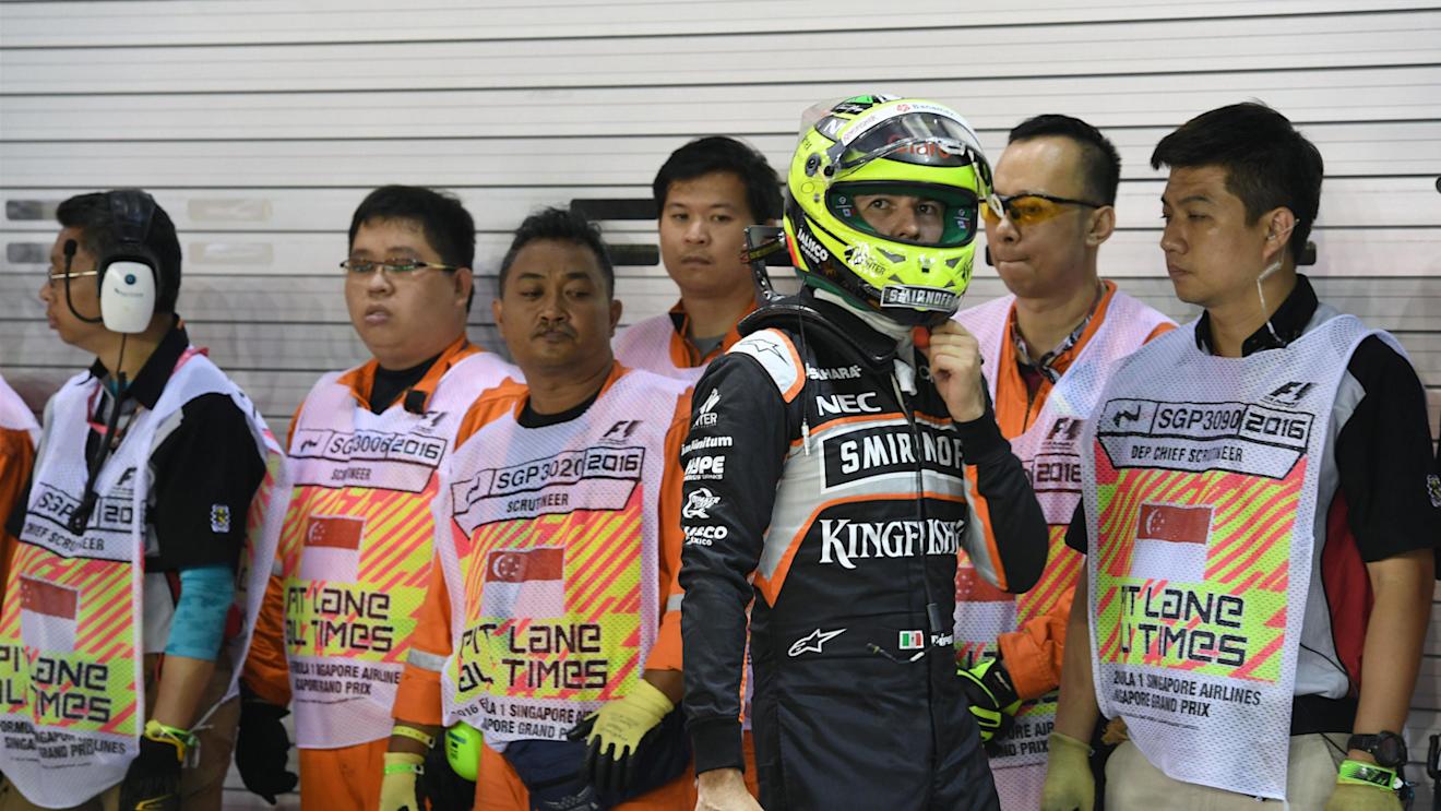 Sergio Perez (MEX) Force India in parc ferme at Formula One World Championship, Rd15, Singapore Grand Prix, Qualifying, Marina Bay Street Circuit, Singapore, Saturday 17 September 2016. © Sutton Images