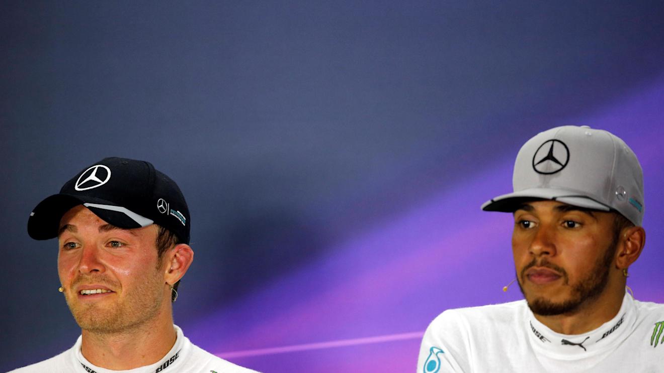Nico Rosberg (GER) Mercedes AMG F1 and Lewis Hamilton (GBR) Mercedes AMG F1 in the Press Conference at Formula One World Championship, Rd15, Singapore Grand Prix, Race, Marina Bay Street Circuit, Singapore, Sunday 18 September 2016. © Sutton Images