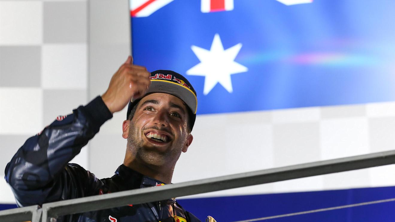 Daniel Ricciardo (AUS) Red Bull Racing celebrates on the podium at Formula One World Championship, Rd15, Singapore Grand Prix, Race, Marina Bay Street Circuit, Singapore, Sunday 18 September 2016. © Sutton Images